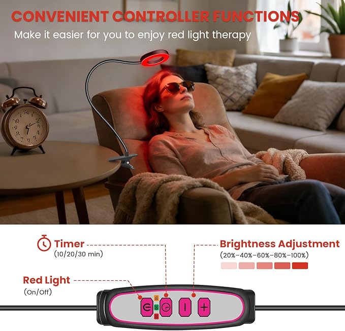 Red Light Therapy for Face and Body Use, 660nm Red and 850nm Near Infrared Red Light Therapy Lamp with Clip and Angle Adjustable, Small and Portable, Suitable for Home or Travel Use, Black