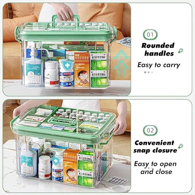 Double Compartment Medicine Storage Box With Large Capacity - Transparent Pill Bottle Organizer for Home
