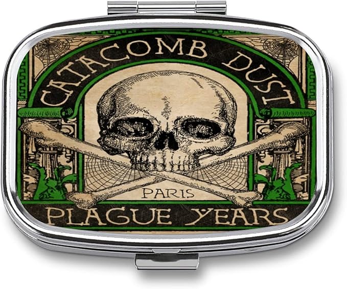 Metal 2 Compartment Pill Organizer Travel Friendly Portable Compact Box Cute Case to Hold Vitamins/Tylenol/Fish Oil/Supplements/Meds/Tablet for Purse/Pocket (Skull), 1.97 x 0.79 0.39 Inch