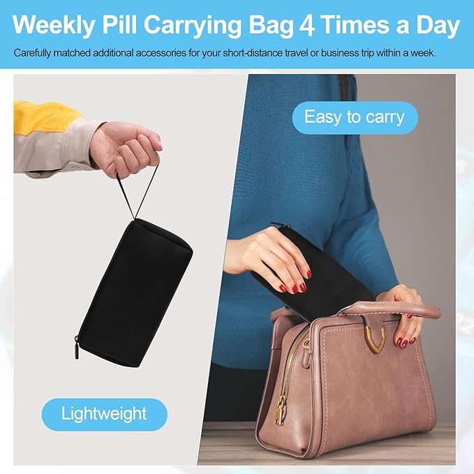 Yewltvep Monthly Pill Organizer 4 Times a Day, Pill Box Organizer with 32 Daily Compartments, 30 Day Pill Organizer 4 Times a Day Pill Holder with Hard Shell Travel Case+Weekly Pill Bag 4 Times a Day