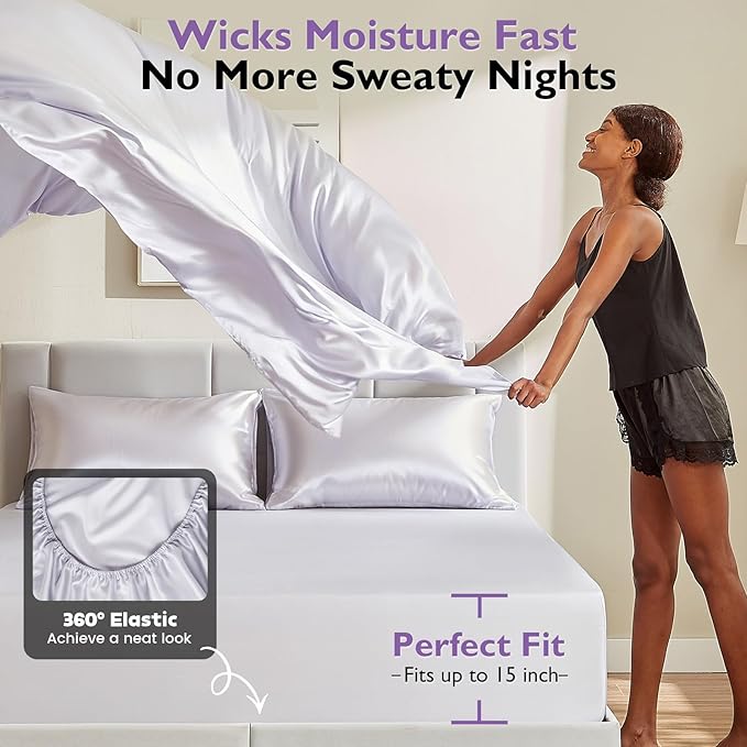 Silver Infused Bed Sheets, 10% Silver 20% Silk Cooling Sheets, Natural & Anti-Odor, Hypoallergenic Bedding for Hot Sleepers & Sensitive Skin - King Set
