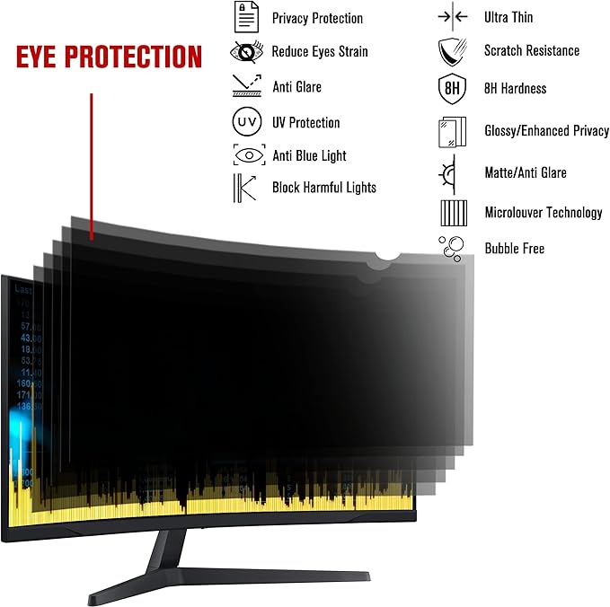 ZYY 29 Inch(diagonal) Computer Privacy Screen Filter (26 9/16 × 11 1/4) With Anti Glare, Anti UV Protection, Curved Monitor Privacy Screen Protector Film 21:9 Aspect Ratio For Desktop Computer Monitor
