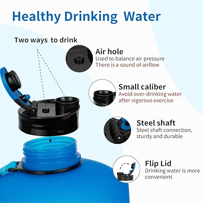 TOOFEEL 2 Liter Water Bottles - Half Gallon BPA Free - Ideal for Gym, Reusable Large Water Bottle with Measurements Marked - 74 oz Matte Blue