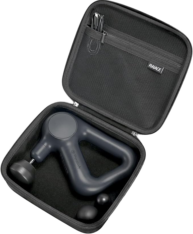 RAIACE Massage Gun Case, Hard Travel Storage Case Compatible with TheraGun Relief Percussion Massage Gun Device, Carrying Bag with Mesh Pocket for Cables and Other Accessories. (Case Only) - Black