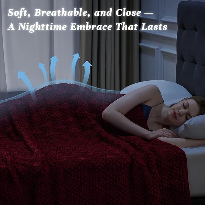 Knitted Weighted Blanket for Adult, Chunky Knit Weighted Throw for Sleep 60"*80" 15lbs, Cooling Breathable Machine Washable Heavy Blanket for Room Decor (Red, Queen)