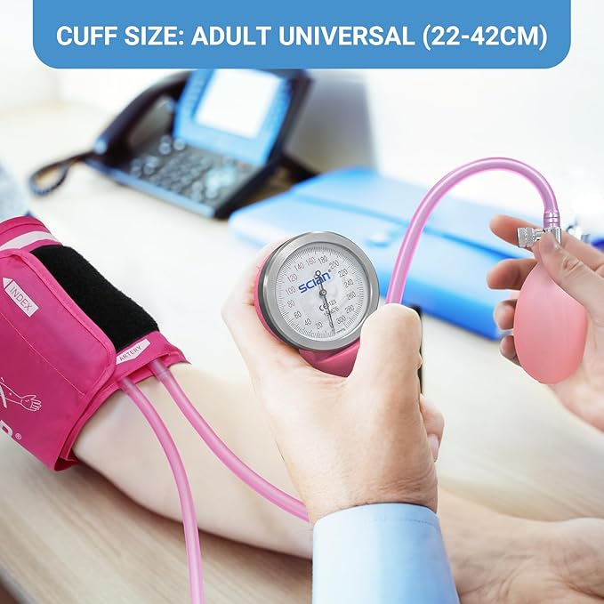 SCIAN Manual Blood Pressure Cuff - Aneroid Sphygmomanometer with European Cuff 8.7-16.5" and D-Ring, Come with Carrying Bag for Nurse Doctor Senior Adult, Pink