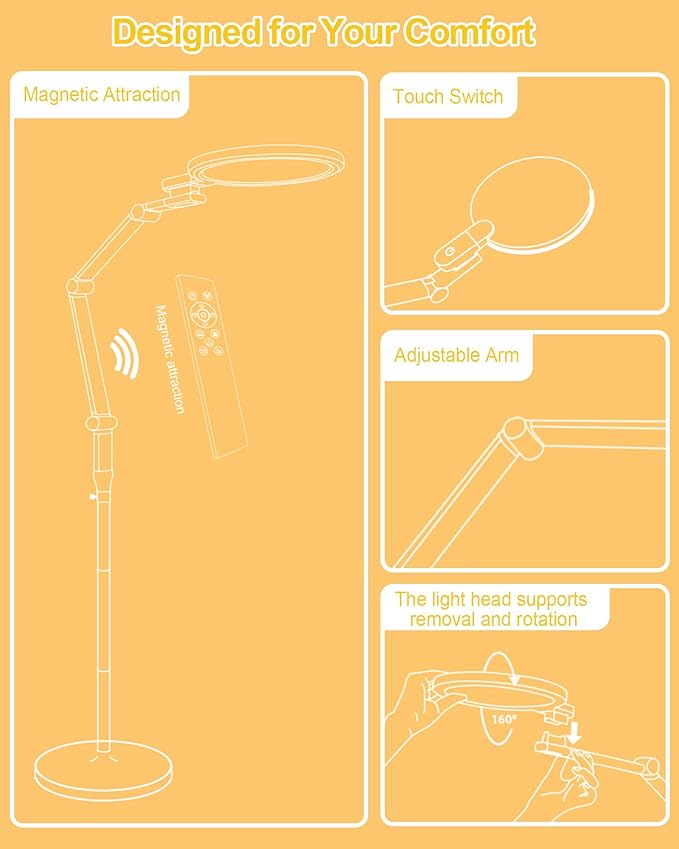 Light Therapy Floor Lamp - 11000 Lux Full Spectrum Sun Lamp, 9 Color Temperature & 670nm Red Light, Touch/Remote Control(Need Pairing), 10 Brightness Levels LED Sunlight Lamp for Home Office