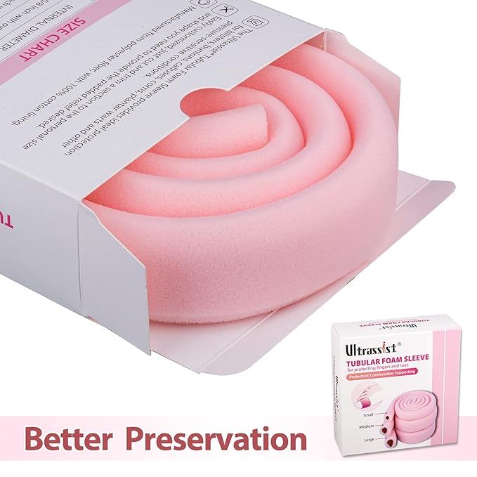 Ultrassist Toe Sleeve with Overlap Medium Size 7/8" Inner Diameter 36" Roll, Sponge Toe Protectors for Blisters, Bunions, Corns
