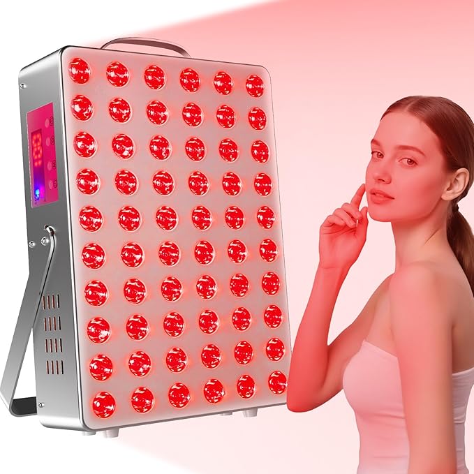 Cholas Red Light Therapy Panel for Face and Body, 150W with 60 Dual Chip LEDs, 660nm Red Light and 850nm Near Infrared, 3 Modes Adjustable Brightness and Timer, for Skincare and Relaxation (Silver)