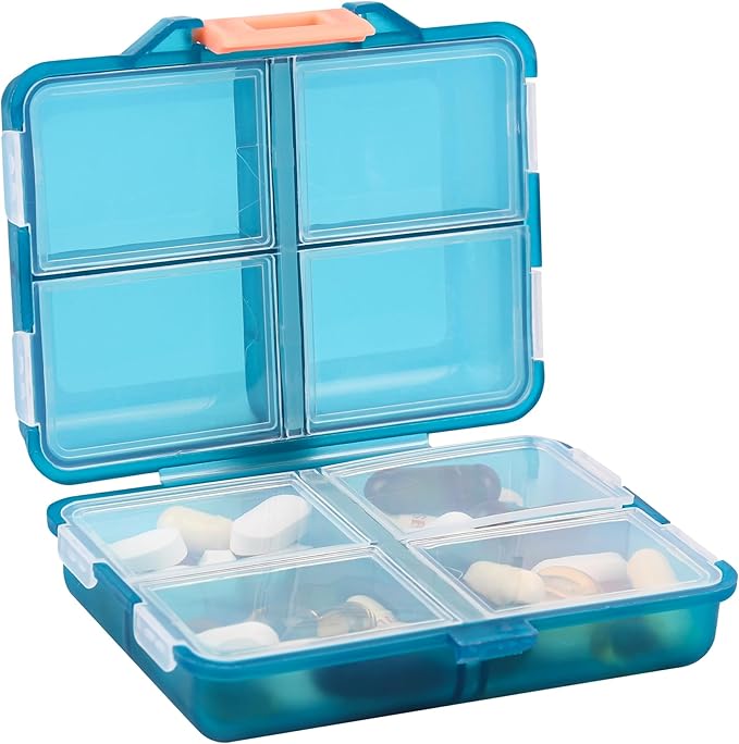 Travel Pill Organizer Small 8 Grid Compartments Pill Holder Box - Portable Medicine Container Case - Daily Weekly Medication Organizer