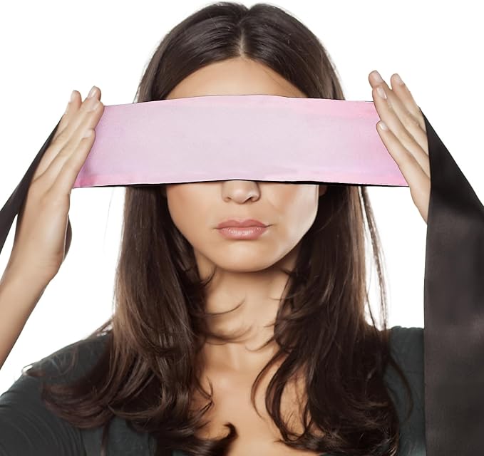 FRESHME Satin Sleep Eye Mask - Comfortable Eye Blindfold for Sleeping Women Men Valentine's Day Gift Soft Adjustable Breathable Eye Mask Side Sleeper Night Travel Pure Black and Pink 160cm/63in