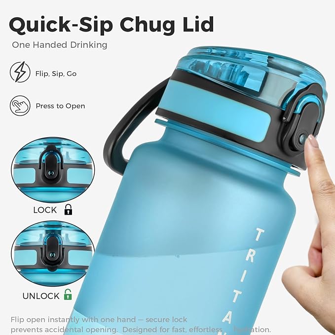 32oz Water Bottle with Chug Lid, Frosted & Clear Tritan BPA-Free, Leakproof, Wide Mouth, Portable Sports Water Bottle for Gym, Office, Travel, Outdoor (Dark Teal)