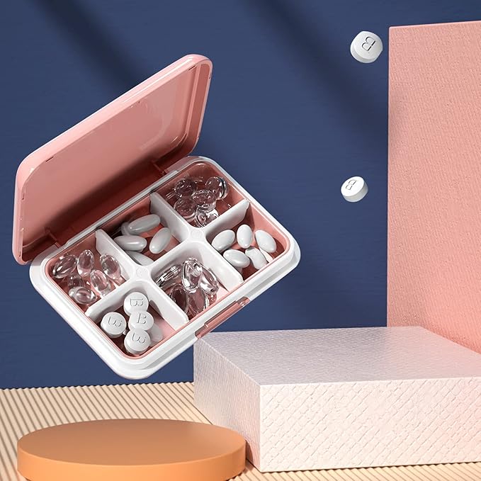 Daily Pill Organizer, Pill Box for Purse - Dtouayz Travel Pill Case, Vitamin Supplement and Medication Dispenser Waterproof 6 Compartment Medicine Holder, Weekly Large Pill Container