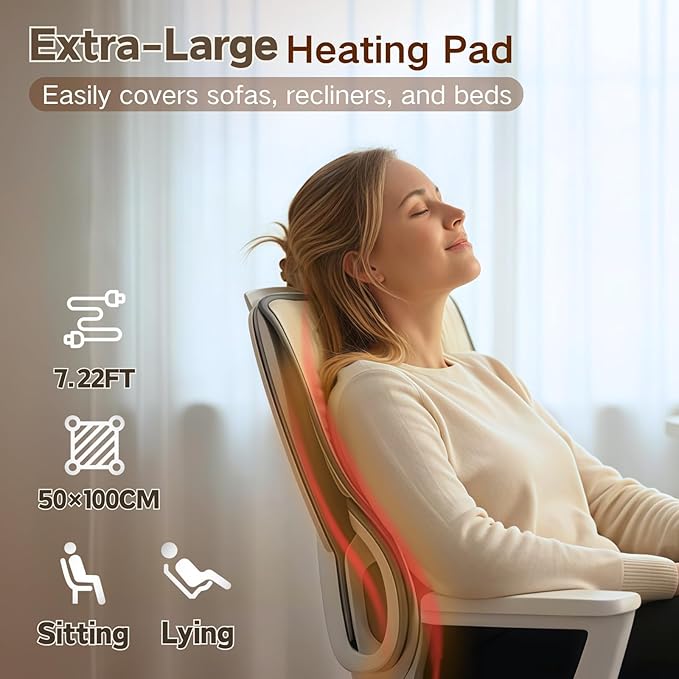 Extra Large Heating Pad for Back Pain Relief, 20x40 Inches, Full Body Heating Pad for Shoulder and Neck, with 10 Temp Levels | 3 Auto-Off Timers | Dry/Moist Heat Therapy - Gifts for Women Men