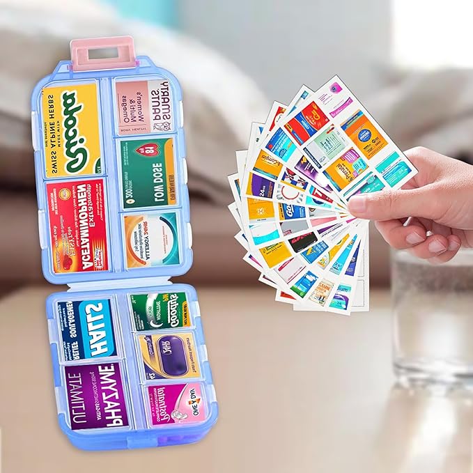 INVODA 7-Day Pill Organizer with Medicine Labels Travel Pill Case Compact, Portable Medication Organizer for Daily Use (3.7 x 2.4 x 1.18 Inches)