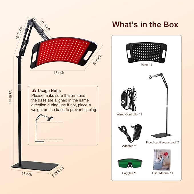 Red Light Therapy for Body and Face, Red Light Panel with 660nm & 850nm LEDs, Infrared Light Therapy Lamp with Adjustable Stand, Red Light-Therapy at Home with Eyes Protection Goggles