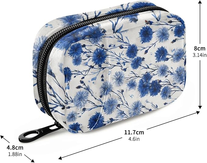Chinoiserie Cornflowers Blue Travel Pill Organizer Case Box Container Weekly Portable Vitamin Medicine Holder Storage Bag with Zipper Removable
