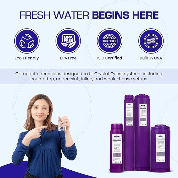 Crystal Quest SMART + Aluminum Oxide Water Filter Cartridge – Reduces Fluoride & Chlorine – 1-Micron Filtration for Clean, Great-Tasting Water – Long-Lasting Performance 4-5/8” x 20”