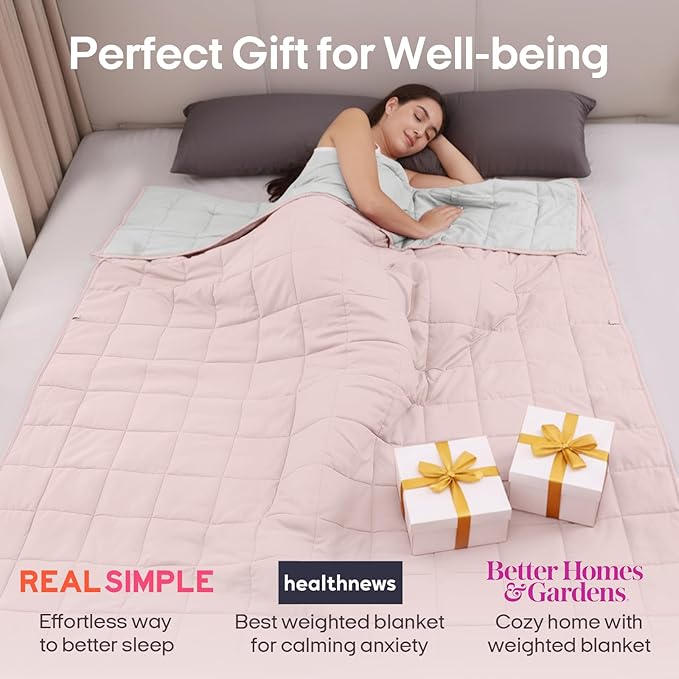 ZonLi Weighted Blanket for Adults(60"x80",20lbs, Pink/Light Grey) Queen Size High Breathability Cooling Heavy Blanket, Soft Material with Premium Glass Beads,All-Season.