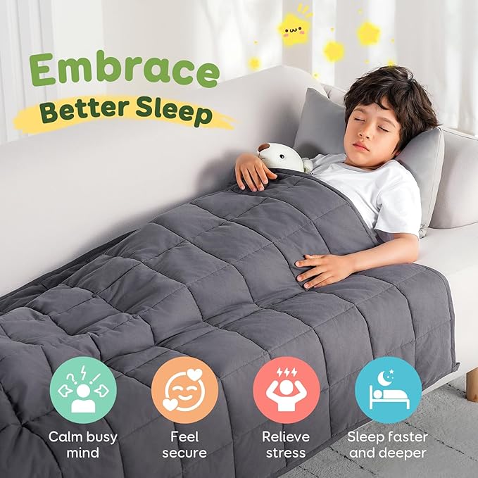 Sivio Weighted Blanket - All-Natural 100% Cotton Weighted Blanket 7 lbs 41 x 60 inches, Breathable Cooling Soft Cotton Throw Blanket for Calm Sleeping for Home and School Nap, Dark Grey