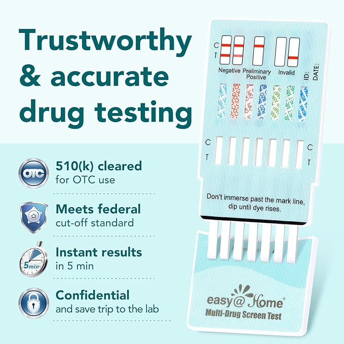 Easy@Home Multidrug Screen Test - At Home Urine Drug Testing Kits For All Drugs Detects Marijuana(THC), Cocaine(COC), Morphine(MOR/OPI 2000), Oxazepam(BZO), Amphetamine(AMP), MET, MDMA#EDOAP-174-5Pack