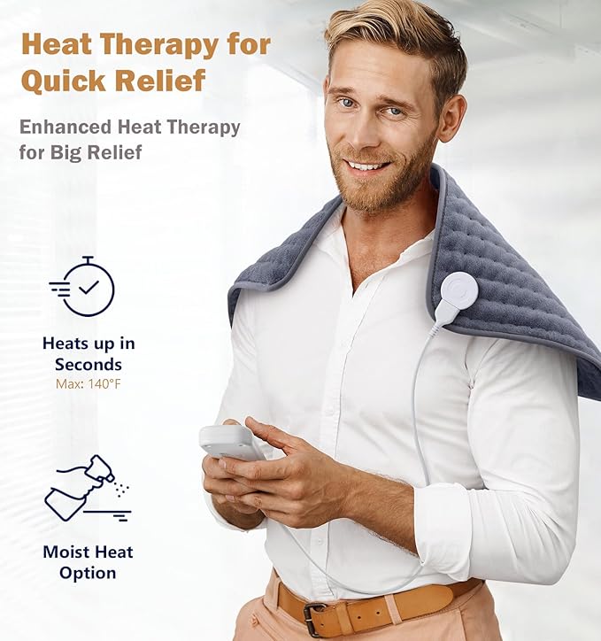 Christmas Gifts Heating Pad for Back, Neck, Shoulder Pain & Cramps Relief, Electric Heating Pad with 6 Heat Settings, Auto-Off, Moist Dry Heat Options, Gifts for Women, Men, Mom, Dad, Wife, Husband