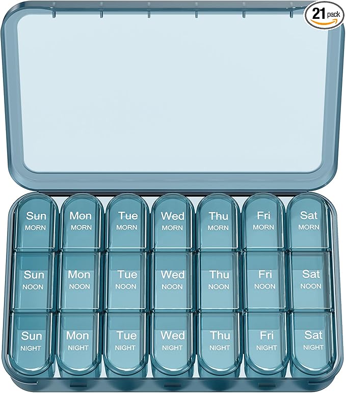 Daviky Pill Organizer 3X a Day, Weekly Pill Box 7 Day, Travel Pill Case with Large Containers, Pill Case for Vitamins, Medication, Supplements and Fish Oils