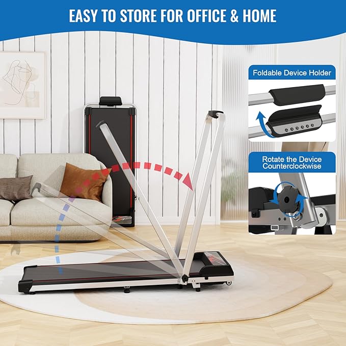 Treadmill Walking Pad with Handle, Walking Pad with 0-10% Incline, 3-in-1 Portable Under Desk Treadmill for Home Office Use, Large Screen, Remote Control, Powerful Motor