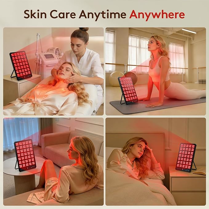 Red Light Therapy for Face Body: 660nm & 850nm Cordless Red Light Therapy Panel with Adjustable Stand - Red Infrared Light Panel with 3 Brightness Levels & Auto Off