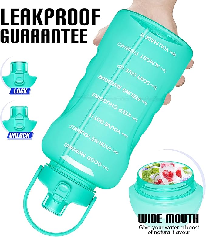 HydroPal 1 Gallon Water Bottles with Straw, 128 oz Water Bottle BPA Free Innovative 2-IN-1 Lid Gym Bottle with Times to Drink Motivational, Large for Sports Fitness Camping Water Jug （13.8X5.5 inch）