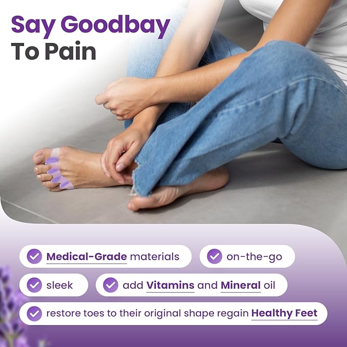 Toe Separators, 8 Pack Bunion Corrector for Women/Men, Soft Toe Spacers with Lavender Extract - Dividers to Correct Bunions, Hammertoes, Overlapping Toes (Lavender)