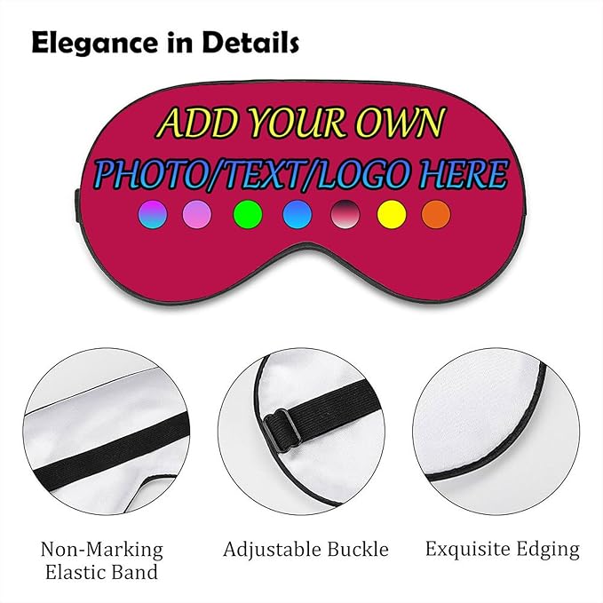 Personalized Eye Mask, Custom Eyeshade Blindfold Add Your Design Image Text Customized Eye Cover with Adjustable Strap for Sleeping Travel Work Naps Blocks Light, Plum Purple