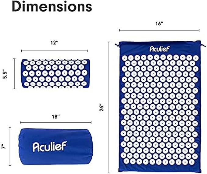 Aculief - Acupressure Mat and Pillow - Massage Mat Set - Stress and Pain Relief and Relaxation for Total Body Use - at Home and On-The-Go Use - 7000 Acupressure Points (Dark Blue)