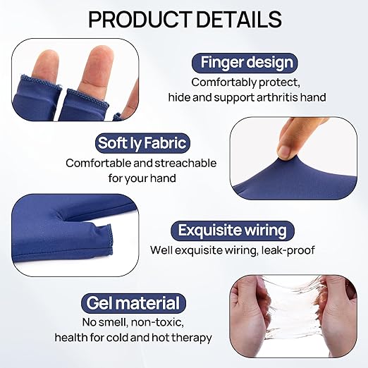 Finger Arthritis Compression Hand Ice Pack Gloves for Pain Relief Adjustable Wrist Ice Pack for Hot & Cold Therapies, Reusable Blue Ice Glove, Gel Finger Ice Pack for Tendinitis, Carpal Tunnel