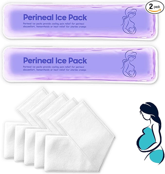 Perineal Ice Packs for Postpartum Reusable, Perineal Cold Packs, Postpartum Hemorrhoid Pain Childbirth Recovery Care, 2 Gel Pads+5 Washable Sleeves (Purple)
