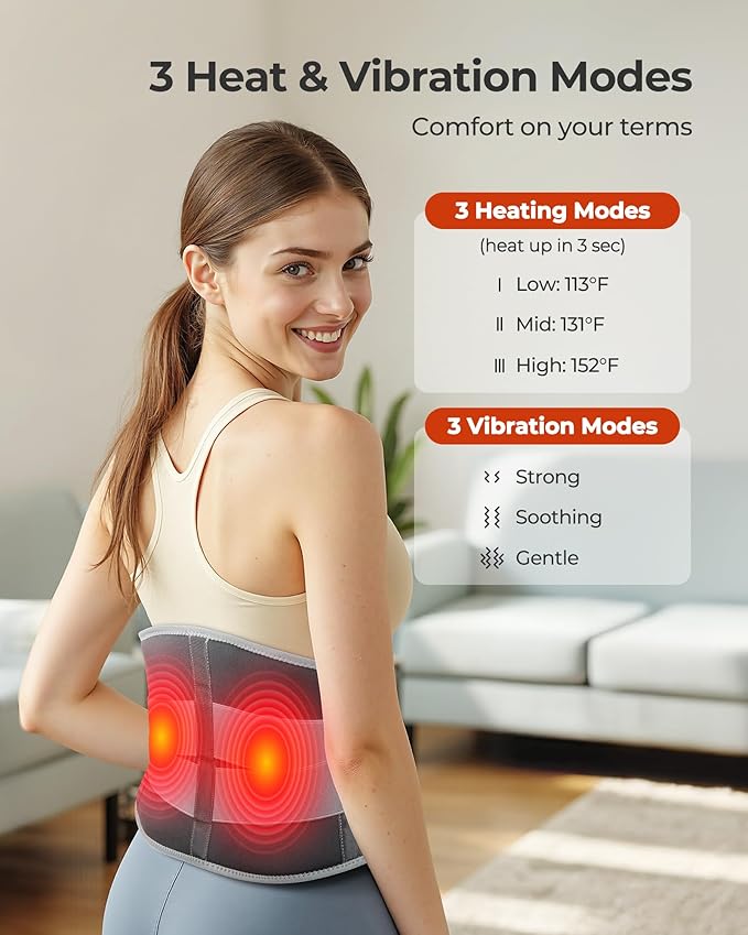 Cordless Heating Massage Pad Customizable Pain Relief with 3 Heat 3 Vibration 3 Timer Settings Wearable and Rechargeable for Back Menstrual Cramps Thoughtful Unisex Gift