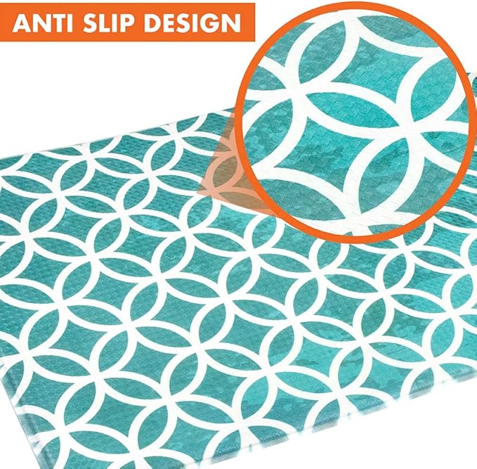 OPUX Anti Fatigue Kitchen Floor Mat, Reversible Cushioned Memory Foam Kitchen Rug Pad, Waterproof Non-Slip Padded Comfort Standing Mat Office Laundry Home, 32x17 (Geometric Teal Gray)