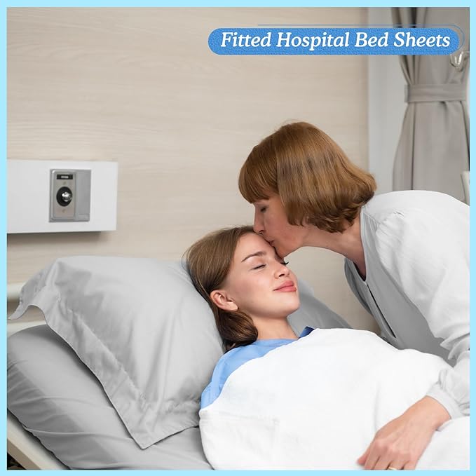 Moukeren 3 Pcs Hospital Bed Sheets Set Deep Pocket Fitted Sheet 36 with Elastic All Around Easy Care Knitted Jersey for Home/Nursing Home (Gray)