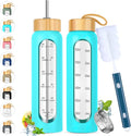 32 oz Glass Water Bottle with Straw - Motivational Time Marker & Silicone Sleeve - Reusable Tumbler Includes 2 Bamboo Lids & Fruit Infuser - 1 Pack