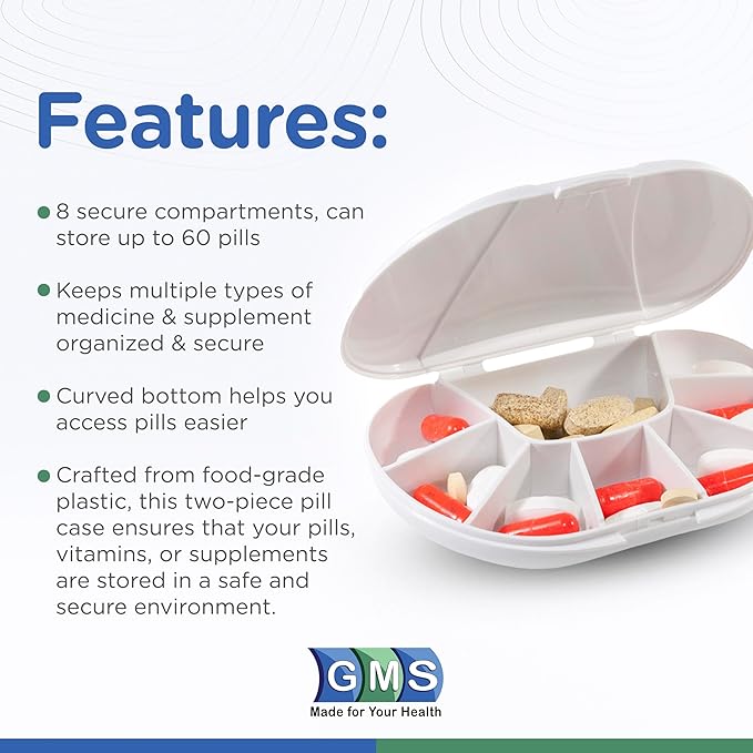 Multi-Day Vitacarry 8 Compartment Pill Box Holds up to 60 Pills Actual Size: 6w X 4d X .93̦h (White)