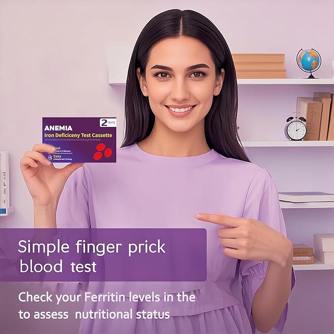 Iron Deficiency Test Kit [2 Tests] – Ferritin Anemia Home Test Kit for Iron Level Detection in 15 Minutes – Convenient Home Test for Adults & Children