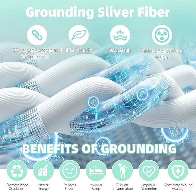 Grounding Sheets 27"x105" Fits All Mattress Sizes, Upgraded 10% Conductive Silver Fiber, 90% Organic Cotton for Improved Sleep, Square Grid White Grounded Half Flat Sheet