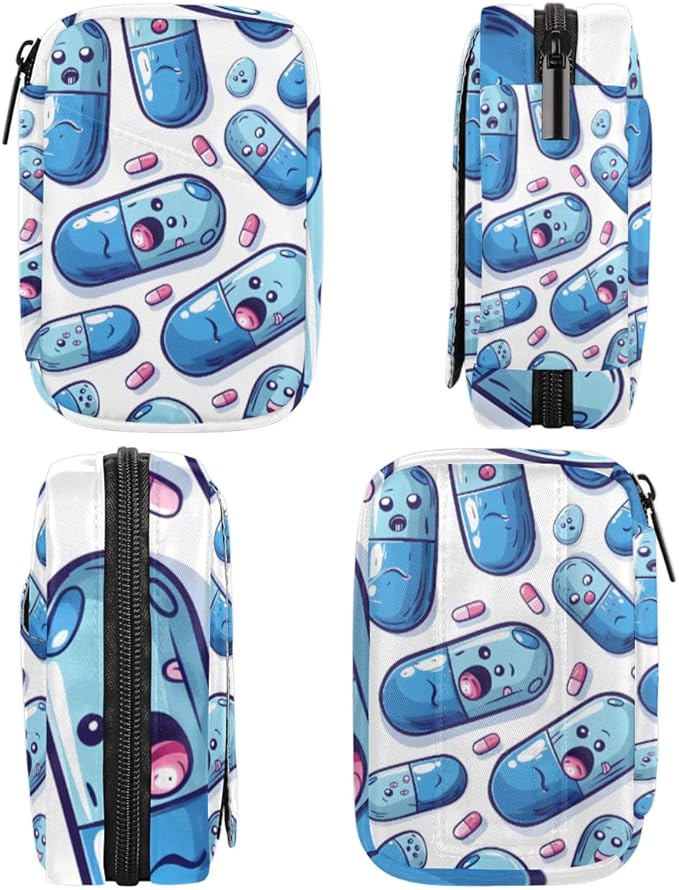 Portable Pills Organizer for Purse, Pill Cases Organizers 7 Day Medicine Travel Case, Personal Week Pill Organizer Cute Zipper Medication Bag Containers for Vitamin, Supplement (Cute Capsule)