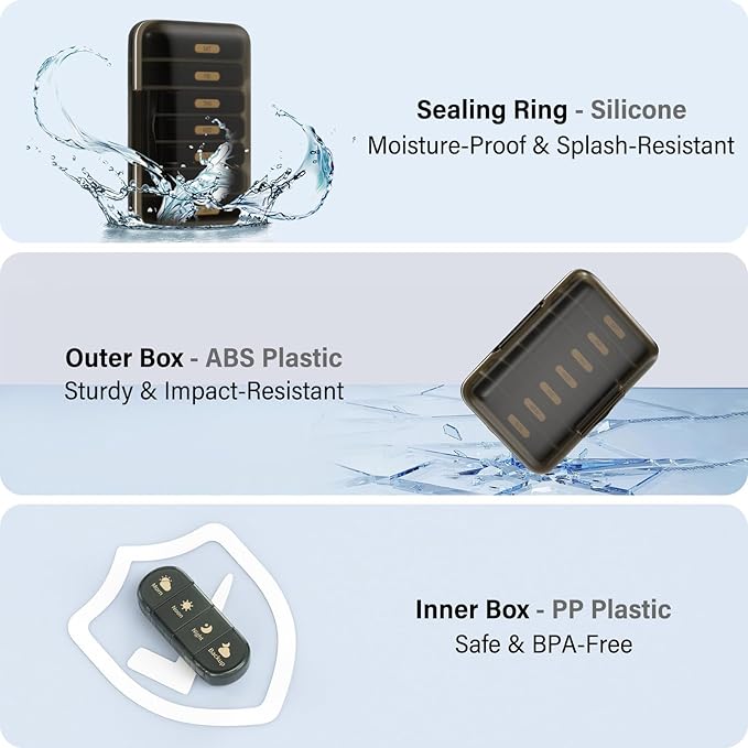 Weekly Pill Organizer 4 Times a Day, 7 Day Pill Box 4X, Portable for Travel Pill Case for Pills/Vitamin/Fish Oil/Medication/Supplements (4x7 Black)