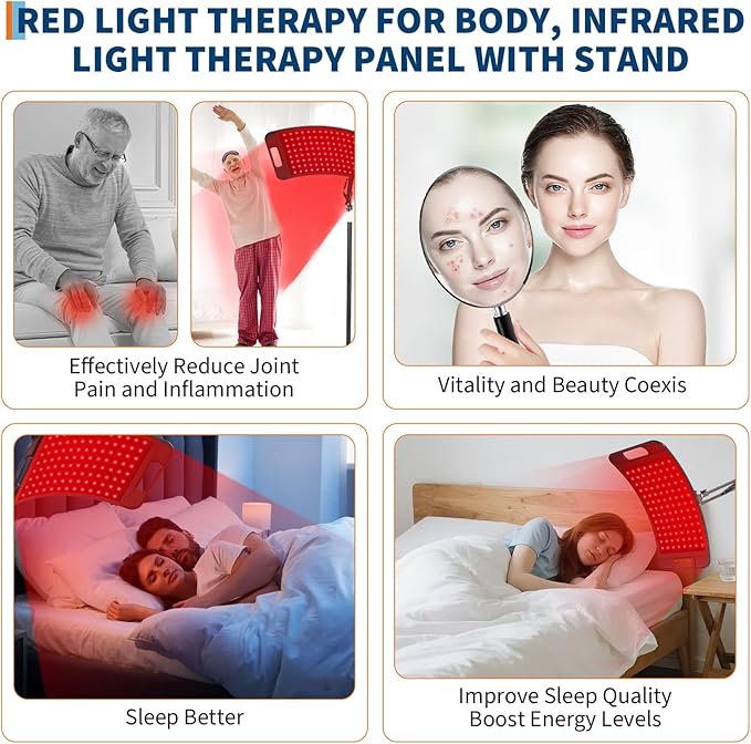 Curved Red Light Therapy Floor Lamp, 104 LEDs Red Infrared Light Therapy Device for Face and Body, Adjustable Stand for Home Use, 660nm+850nm for Skin Care & Pain Relief