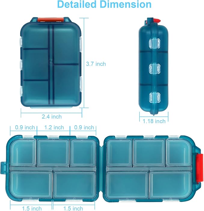 2PCS Travel Pill Box, Cute Pill Organizer, Small Pill Case, Portable Medicine Organizer for Purse, with 10 Compartments for Different Medicines