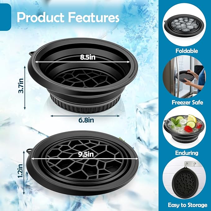 XANGNIER Face Bowl for Ice with Built-In Ice Tray – Collapsible Silicone Facial Ice Bath Bowl for Cold Plunge Therapy, Skin Tightening & Acne Relief – Black Portable Spa Tool for Home & Travel