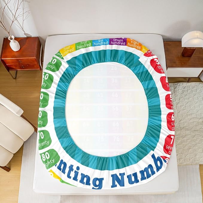 Feelyou Kids Educational Fitted Sheet Full Size, Counting Numbers Bedding Set Math Learning Bed Sheet Set Boys Girls Preschool Teens Bedroom Decor 3Pcs (No TOP Sheet)