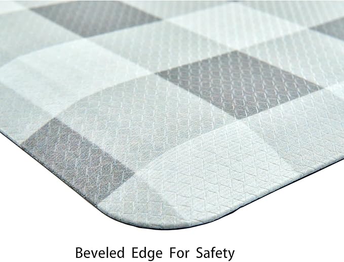 Anti Fatigue Kitchen Rugs Farmhouse Kitchen Mats for Floor,Cushioned Non-Slip Ergonomic Comfort Rug Standing Mat for Kitchen,Doing Dishes,Floor,Home,Office,Laundry,Plaid Grey 17.3"x39"