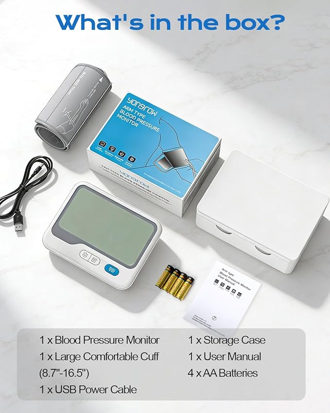 Blood Pressure Monitor for Home Use, Automatic Upper Arm Blood Pressure Machine with Adjustable 8.7"-16.5" Cuff, Large 4.3" Backlit Display, 2 Users x 99 Memory